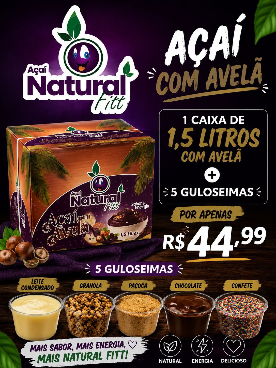 Caixa de açaí com avelã